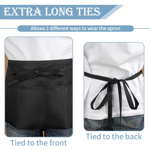 PEASUG 3 Pack Server Apron, Waitress Apron with 3 Pockets, Short Aprons for Women with Pockets for Servers, Waiter, Waitress - Image 5