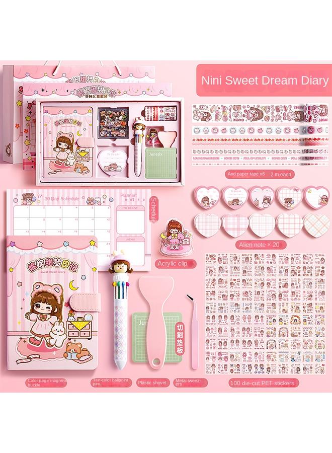 Bluejw Cute Hand Account Book Hand Account Book Children's Stationery Notebook Sticker Hand Account Suit Big Gift Bag Girl Gift Box Girl  - Image 1