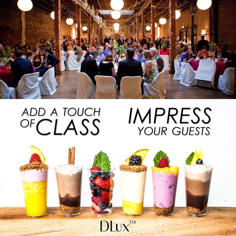 DLux 100 x 3 oz Mini Dessert Cups, Shooter - Clear Plastic Parfait Appetizer Cup - Small Reusable Shooter Glass for Tasting Party Shooters Desserts Appetizers - With Recipe Ebook - Image 4