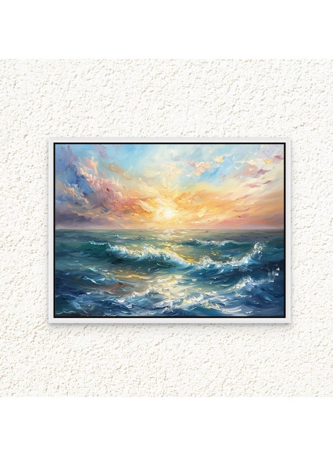 Art Decor - Art Decor Framed Canvas Wall Art of Abstract Beach Landscape Beach Waves Painting Sunset Print Wall Decor for Home Office Living Room Bedroom Gifting - Image 1