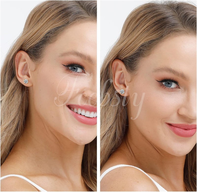 Fcebsty Store 925 Sterling Silver Stud earrings Set | White Gold Plated Hypoallergenic Stud Earrings | Cubic Zirconia Stud Earrings for Women (2mm,3mm,4mm,5mm,6mm,7mm) 8 CZ colors options - Image 5