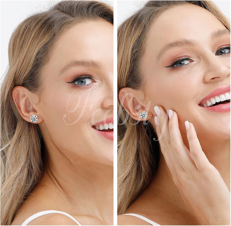 Fcebsty Store 925 Sterling Silver Stud earrings Set | White Gold Plated Hypoallergenic Stud Earrings | Cubic Zirconia Stud Earrings for Women (2mm,3mm,4mm,5mm,6mm,7mm) 8 CZ colors options - Image 4