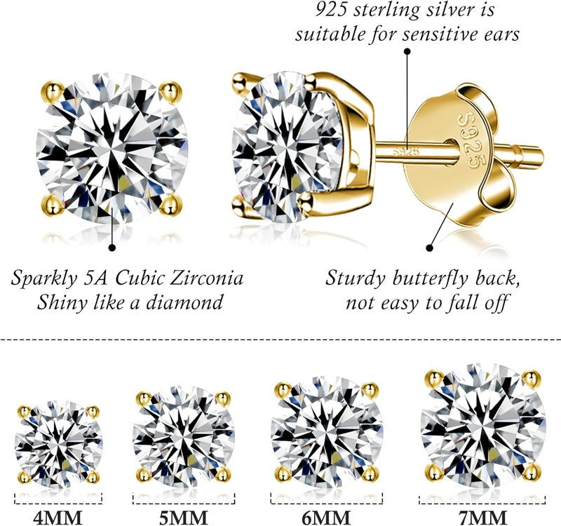 Fcebsty Store 925 Sterling Silver Stud earrings Set | White Gold Plated Hypoallergenic Stud Earrings | Cubic Zirconia Stud Earrings for Women (2mm,3mm,4mm,5mm,6mm,7mm) 8 CZ colors options - Image 2