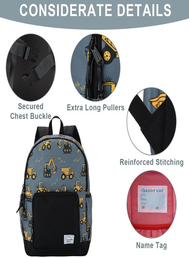 فاشي حقائب ظهر للأطفال الصغار من فاشي، حقيبة ظهر لطيفة وخفيفة الوزن ومقاومة للماء لمرحلة ما قبل المدرسة للأولاد الصغار مع حزام صدر بتصميم حفارة - Image 3
