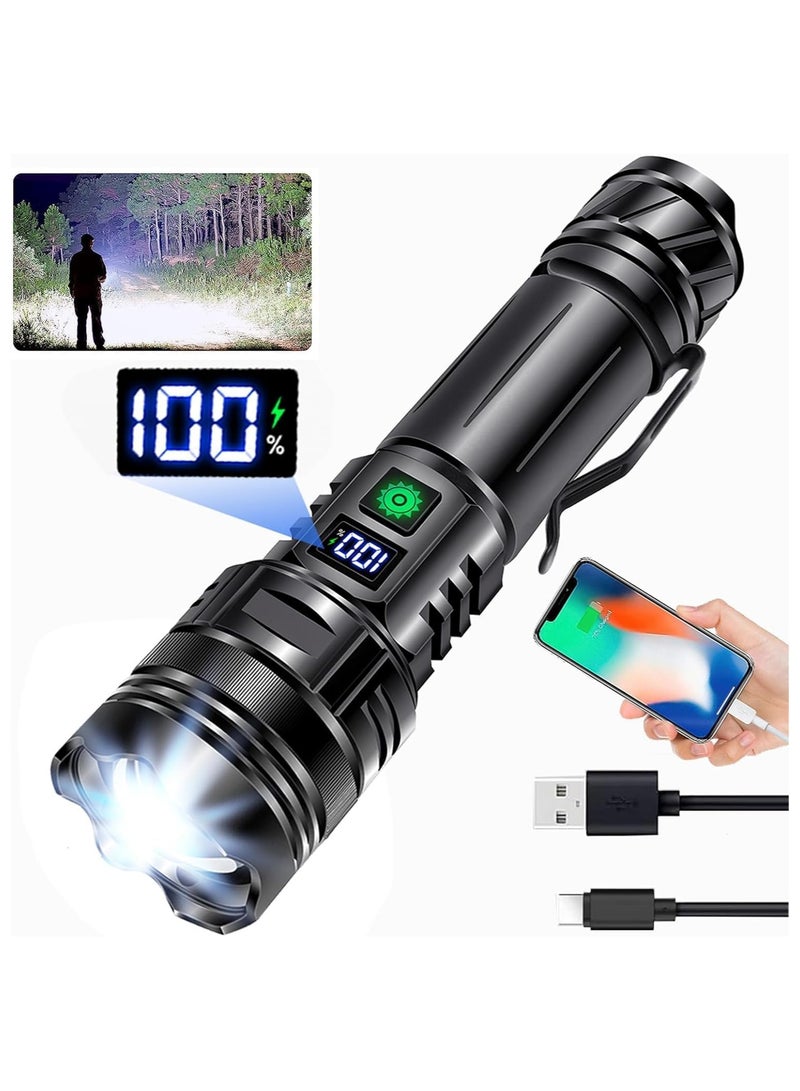 LED Torch Rechargeable Flashlights High lumens, Super Bright 200000LM Flashlight with Digital Power Display and 5 Modes, Waterproof Zoomable Flashlight for Emergency, Outdoor - Image 1