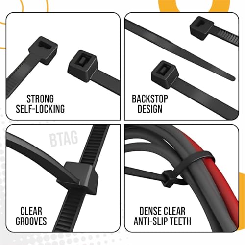 Crae Cable Zip Ties Heavy Duty Strong Wire Organizer | Self-Locking Fasteners | Plastic Cable Clamp | Strap Wraps and Zip Ties | Nylon Plastic Cable Ties | Durable and Soft Custom Sizes |6 Inch Black - Image 4