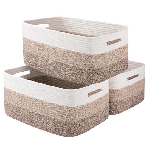 OIASKET Large Storage Basket for Organizing Woven Rope Basket for Shelves Closet Organizer Bins for Clothes Blanket Toys Baby Nursery Storage 177 x 13 x 787 3 Packs Gradient Yellow - Image 1