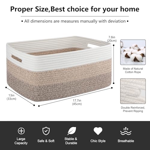 OIASKET Large Storage Basket for Organizing Woven Rope Basket for Shelves Closet Organizer Bins for Clothes Blanket Toys Baby Nursery Storage 177 x 13 x 787 3 Packs Gradient Yellow - Image 3