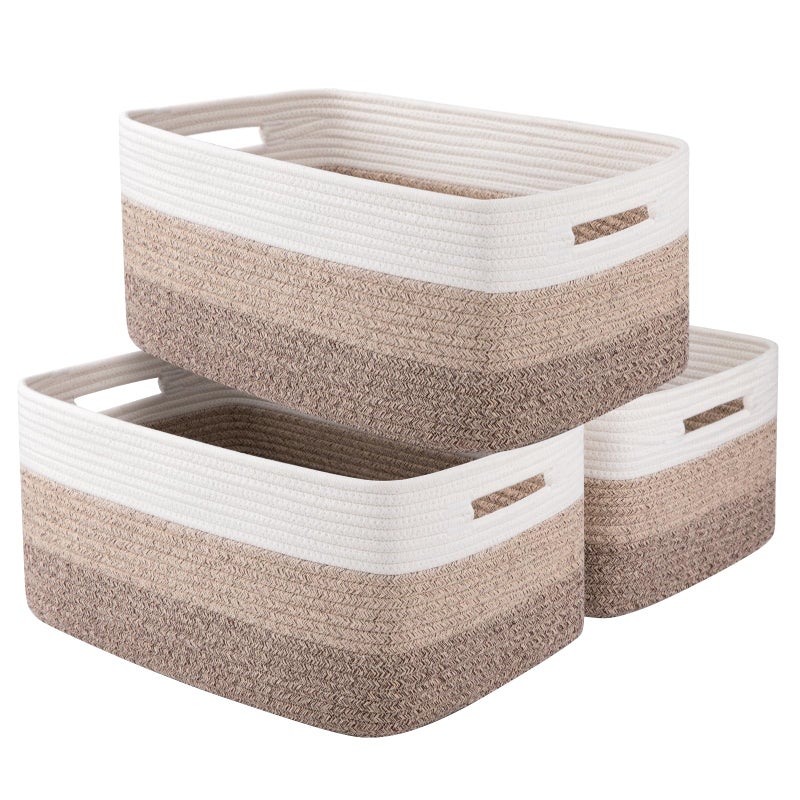 OIASKET Large Storage Basket for Organizing Woven Rope Basket for Shelves Closet Organizer Bins for Clothes Blanket Toys Baby Nursery Storage 177 x 13 x 787 3 Packs Gradient Yellow - Image 2