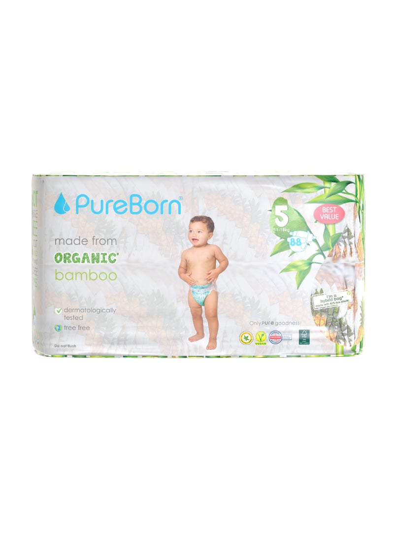 PureBorn حفاضات أطفال عضوية على شكل شريط حجم-5 11-18 كجم بطبعة أناناس - Image 1
