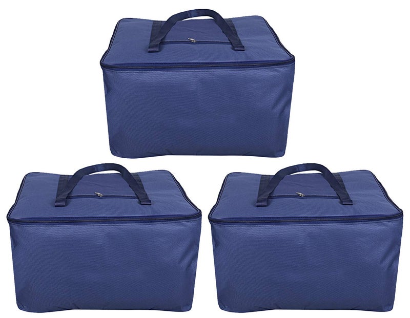 Kuber Industries Kuber Industries Rexine 3 Pieces Jumbo Underbed Moisture Proof Storage Bag with Zipper Closure and Handle BlueCTKTC21182 - Image 1