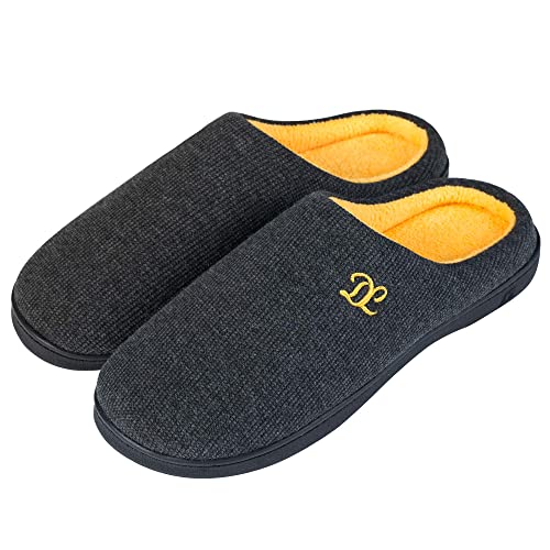 DL Men's Memory Foam Slippers, Comfy Indoor/Outdoor, Cozy Bedroom Slippers, Warm Soft Flannel Lining, Closed Toe, Size 13-14, Gray - Image 1