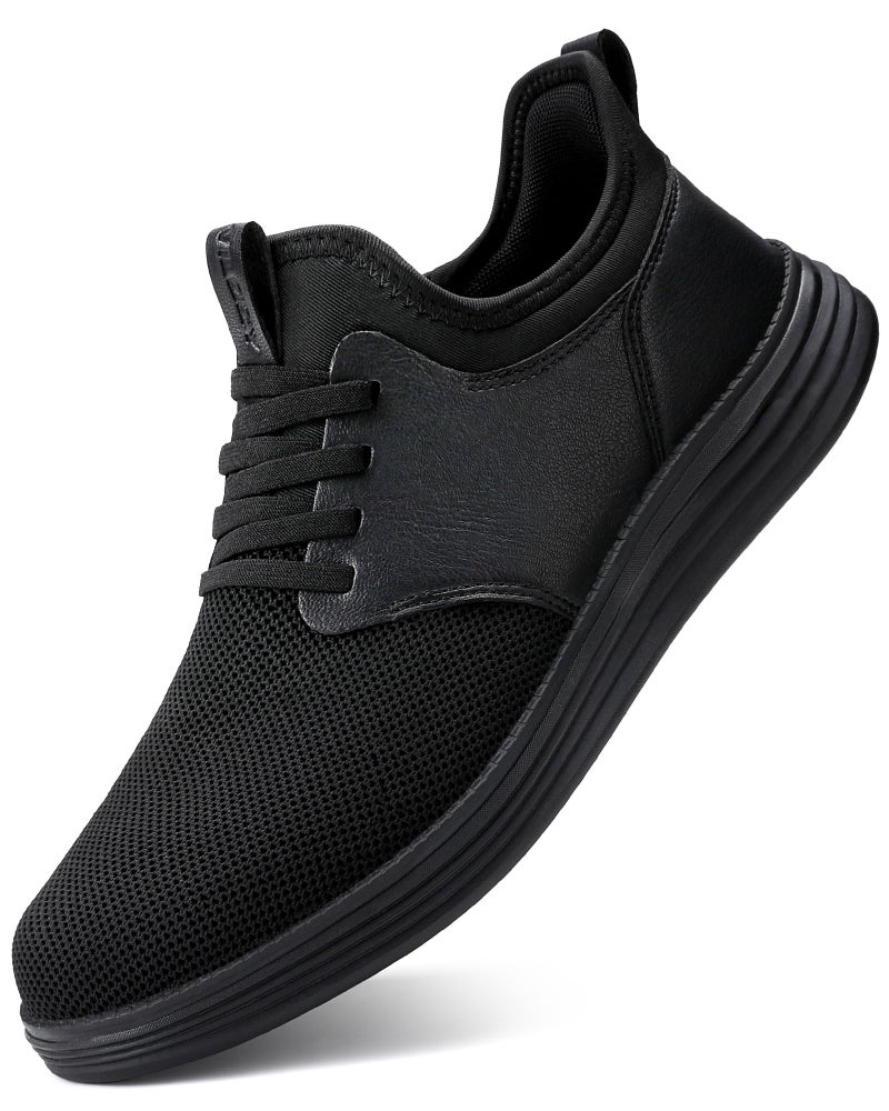 VILOCY Mens Slip On Casual Dress Shoes Hands Free Fashion Sneakers Mesh Tennis Walking Shoes Comfortable Work Shoes Breathable Lightweight Non Slip All Black,EU44 - Image 3