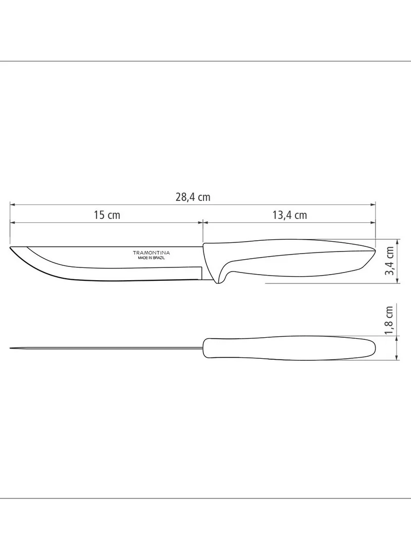 ترامونتينا Tramontina Plenus 6 Inches Kitchen Knife with Stainless Steel Blade and Grey Polypropylene Handle