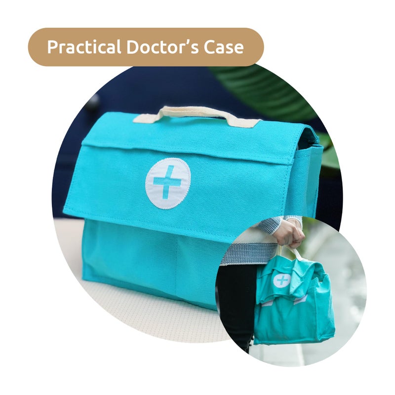 UMU® Wooden Doctor Kit for Kids - 18 pcs Doctor and Dentist Play Set for Toddlers with Stethoscope, Syringe, Tooth Model & More - Medical Pretend Play Toy for Boys and Girls Ages 3 4 5 6 - Image 4