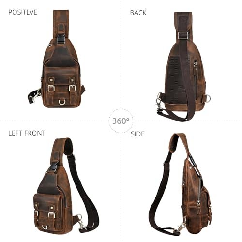 Handadsume Thick Crazy horse Leather Triangle Crossbody Sling Chest Bag Travel One Shoulder Bag Daypack For Men Male 3028 (100% Genuine Leather-8013 Orange) - Image 5