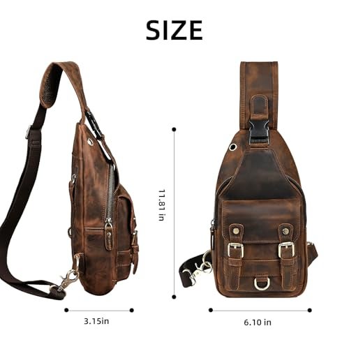 Handadsume Thick Crazy horse Leather Triangle Crossbody Sling Chest Bag Travel One Shoulder Bag Daypack For Men Male 3028 (100% Genuine Leather-8013 Orange) - Image 4