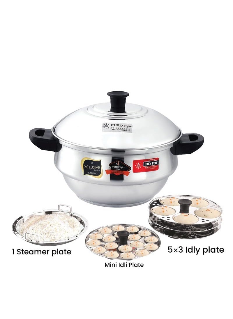 EUROstyle KITCHENWARE COOK WITH COMFORT Eurostyle Compact 15 Stainless Steel Idli Pot with Encapsulated Sandwich Bottom Includes 3 Idli Plates 15 Pits 1 Steamer Plate and 1 Mini Idli Plate for Idli Dhokla Compact 15 Prime  - Image 2