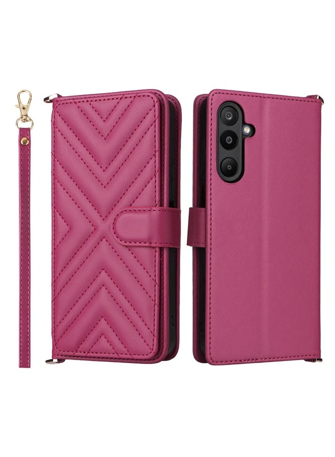 BURAQ Case Cover For Samsung Galaxy M16 5G / F16 5G Multifunctional 6-Card Slots Leather Phone Case with Wrist Strap(Rose Red) - Image 1