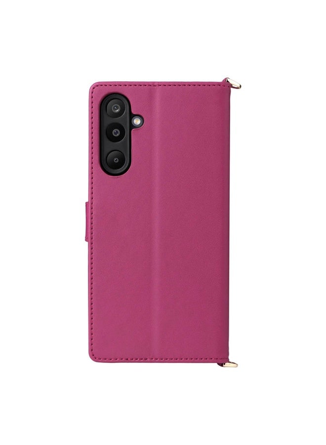 BURAQ Case Cover For Samsung Galaxy M16 5G / F16 5G Multifunctional 6-Card Slots Leather Phone Case with Wrist Strap(Rose Red) - Image 3