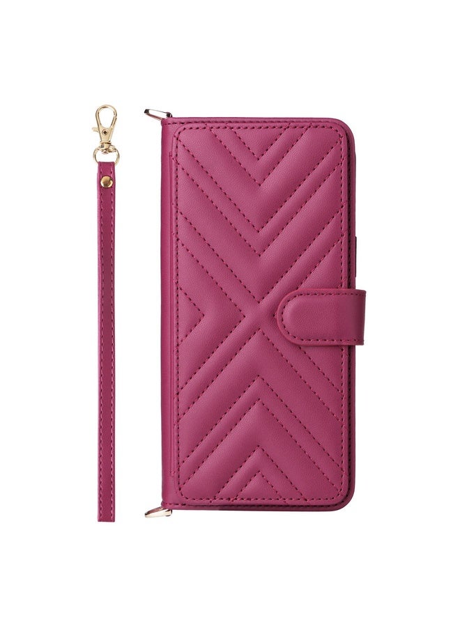 BURAQ Case Cover For Samsung Galaxy M16 5G / F16 5G Multifunctional 6-Card Slots Leather Phone Case with Wrist Strap(Rose Red) - Image 2