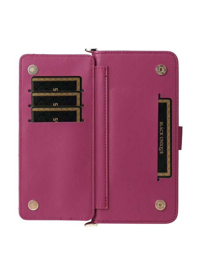 BURAQ Case Cover For Samsung Galaxy M16 5G / F16 5G Multifunctional 6-Card Slots Leather Phone Case with Wrist Strap(Rose Red) - Image 5