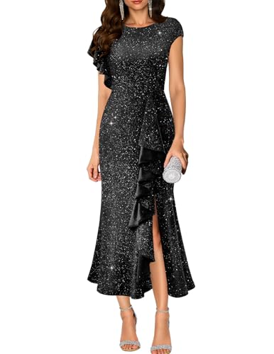 DRESSTELLS Sequin Formal Dresses for Women Wedding Guest, Sparkly Cocktail Party Prom Gowns and Evening Dress for Mother of Bride Graduation Fancy Vestidos Elegantes De Mujer, Glitter Black XL - Image 1