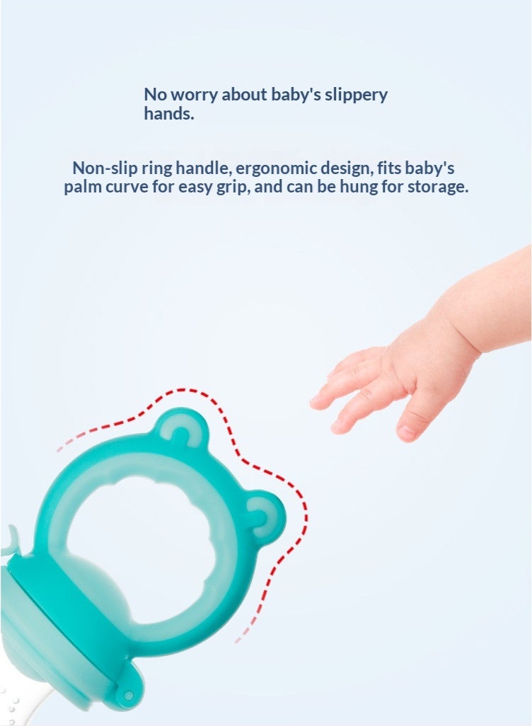 Frog Style Baby Fruit Feeder Pacifier - Silicone Fresh Food Feeder & Teether Toy for Toddlers - Anti-Choke Weaning Tool - BPA-Free & Safe - Green - Image 3
