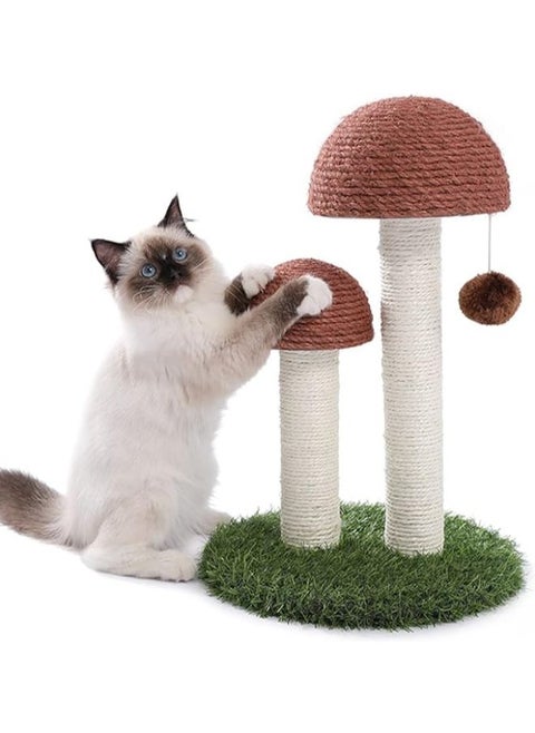 PAWZ Road Cat Scratching Post, Mushroom Tall Cat Scratcher Featuring with Natural Sisal Scratching Poles and Interactive Toy Ball for Kittens and Small Cats (Brown)