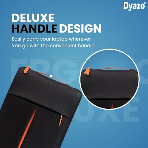 Dyazo Laptop Sleeve Bag 15.6 Inch | Protective Case Cover with Handle & Front Accessories Pocket | Sleeve Bag Compatible for MacBook, Lenovo, HP, Acer, ASUS, Dell & Other Notebooks (Black & Orange) - Image 3