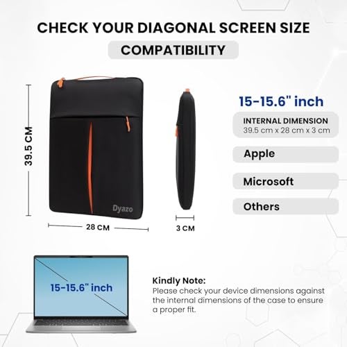 Dyazo Laptop Sleeve Bag 15.6 Inch | Protective Case Cover with Handle & Front Accessories Pocket | Sleeve Bag Compatible for MacBook, Lenovo, HP, Acer, ASUS, Dell & Other Notebooks (Black & Orange) - Image 2
