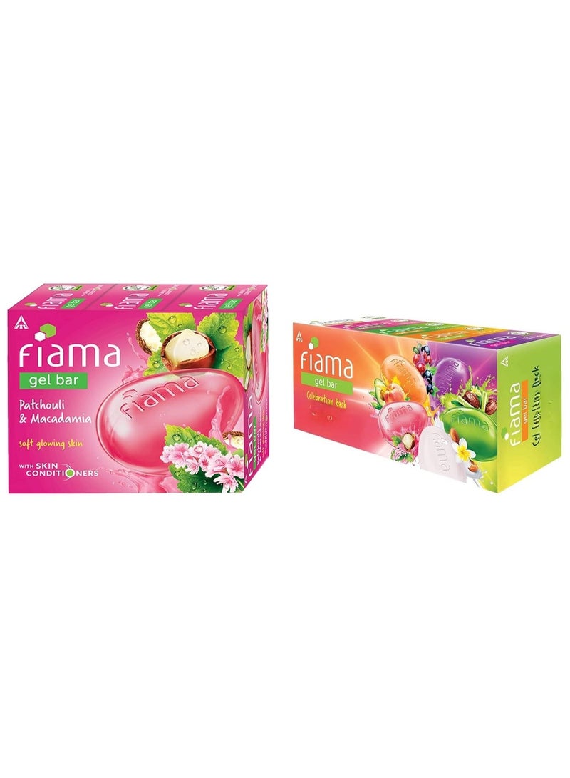 فياما مجموعة فياما جل بار الاحتفالية، صابون 125 غرام وجل فياما بار برائحة الباتشولي والمكاديميا لبشرة ناعمة ومتألقة، مع مرطبات للبشرة، 125 غرام (عبوة من 3 قطع) - Image 1