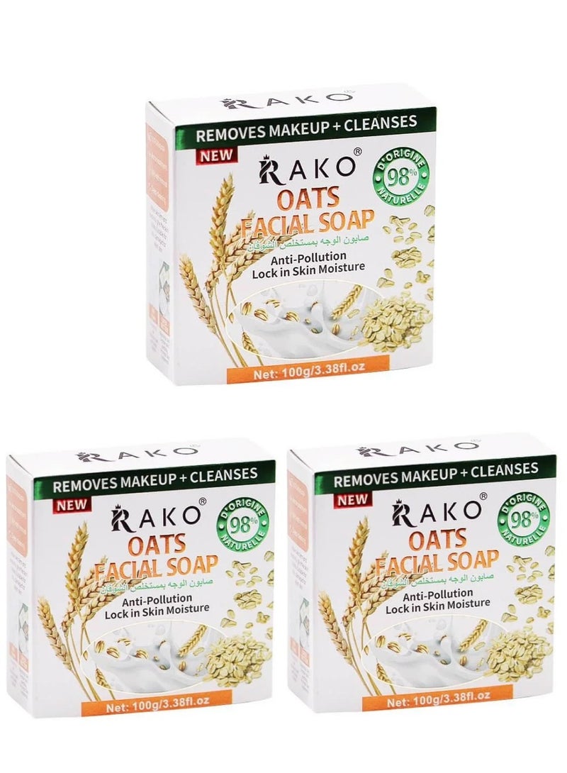 RAKO 3 Pieces of Facial Soap with Oats Extract - 100 gm - Image 1