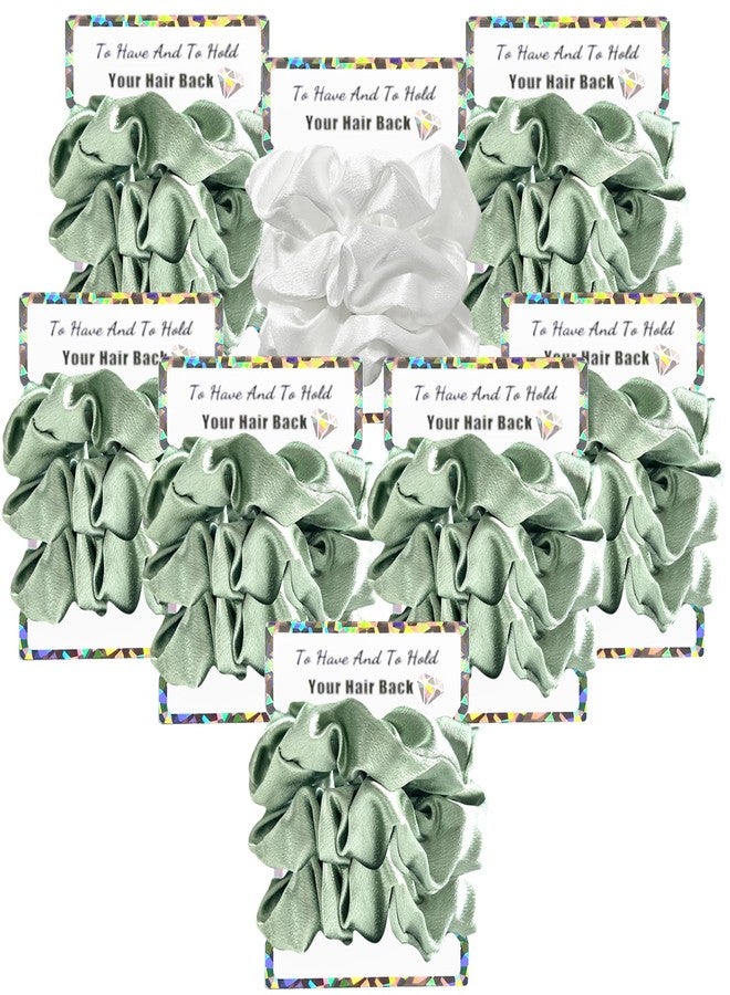 Banugo Bridesmaid Scrunchies, Bachelorette Party Favors, 24Pcs Satin Hair Ties for Women (Sage Green & White) - Image 1