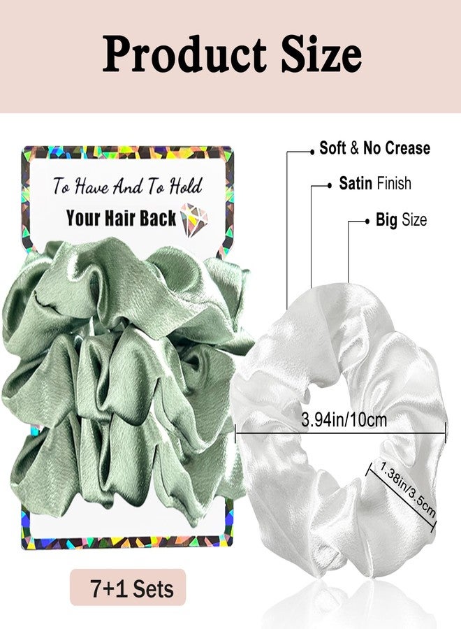 Banugo Bridesmaid Scrunchies, Bachelorette Party Favors, 24Pcs Satin Hair Ties for Women (Sage Green & White) - Image 2