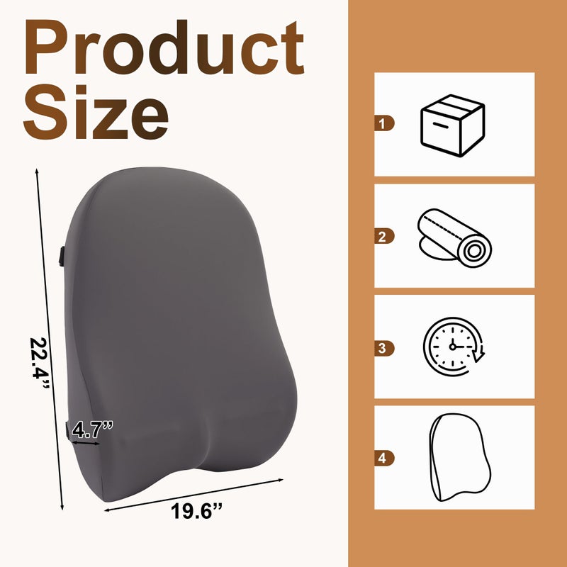 HOMBYS Extra Long Lumbar Support Pillow for Recliner Chair, 50D Molded Memory Foam Back Support Cushion with Full Back Support, Ergonomic Design & Breathable Cover, Grey - Image 2