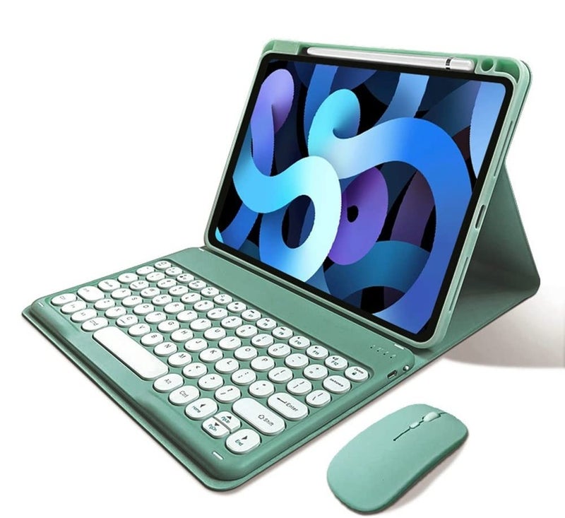 kaitesi Keyboard Case Mouse for iPad 9th/8th/7th Generation 10.2 inch iPad Air 3 iPad Pro 10.5 inch Detachable Bluetooth Keyboard Cute Round Keys (Dark Green) - Image 1
