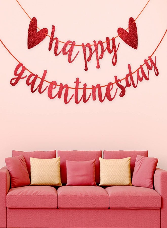 Peclek Happy Galentine's Day Banner, Red Glitter Heart & Galentine’s Day Garland Banner Sign for Ladies Girls Friends Valentine’s Day Party Decor, Break Up Party Favor Photo Props - Image 4