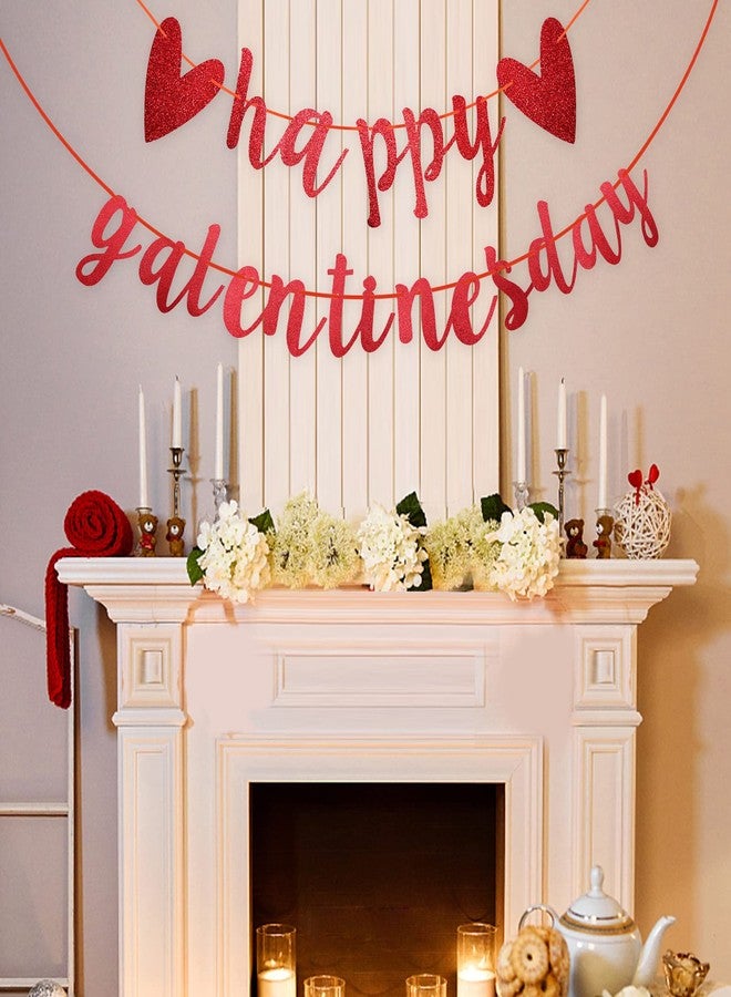 Peclek Happy Galentine's Day Banner, Red Glitter Heart & Galentine’s Day Garland Banner Sign for Ladies Girls Friends Valentine’s Day Party Decor, Break Up Party Favor Photo Props - Image 3
