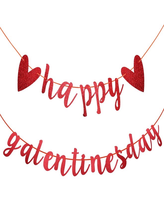 Peclek Happy Galentine's Day Banner, Red Glitter Heart & Galentine’s Day Garland Banner Sign for Ladies Girls Friends Valentine’s Day Party Decor, Break Up Party Favor Photo Props - Image 1