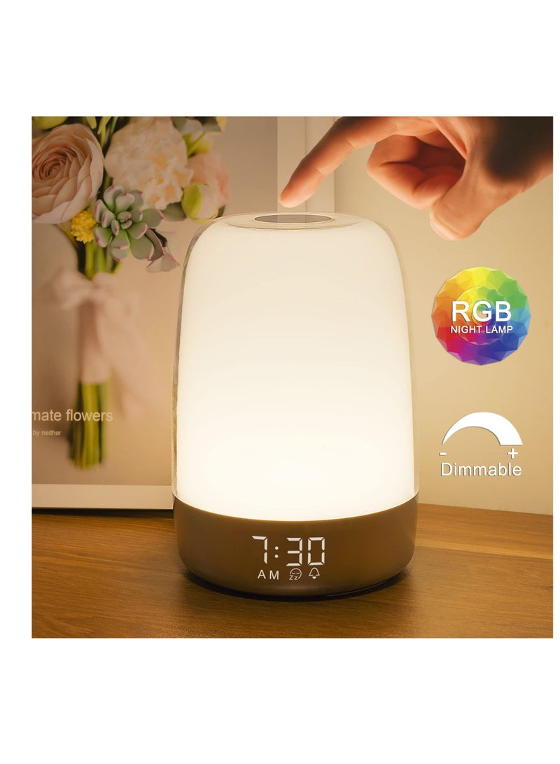 KASTWAVE Lights with Alarm Clock, KASTWAVE Nursery Night Light for Kids Wake Up Lights with Alarm Clock Touch Control Small Table Lamp Bedroom Dimmable Atmosphere Light Timer Led Warm White RGB Color - Image 1