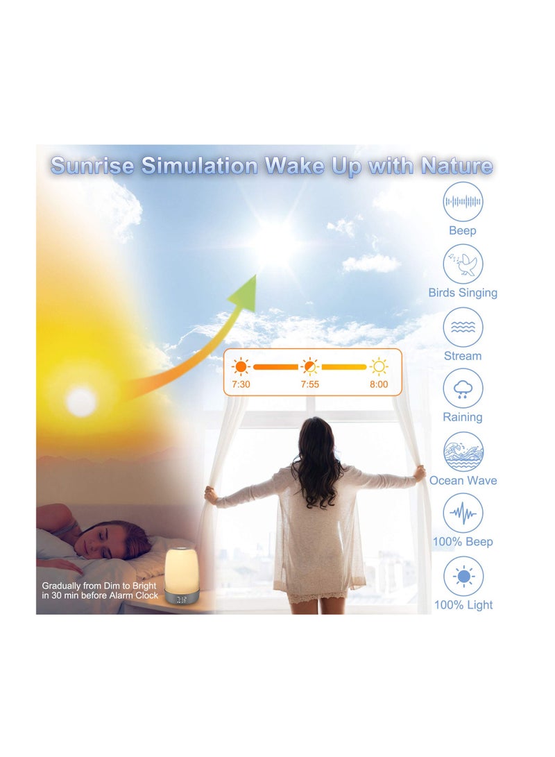 KASTWAVE Lights with Alarm Clock, KASTWAVE Nursery Night Light for Kids Wake Up Lights with Alarm Clock Touch Control Small Table Lamp Bedroom Dimmable Atmosphere Light Timer Led Warm White RGB Color - Image 2