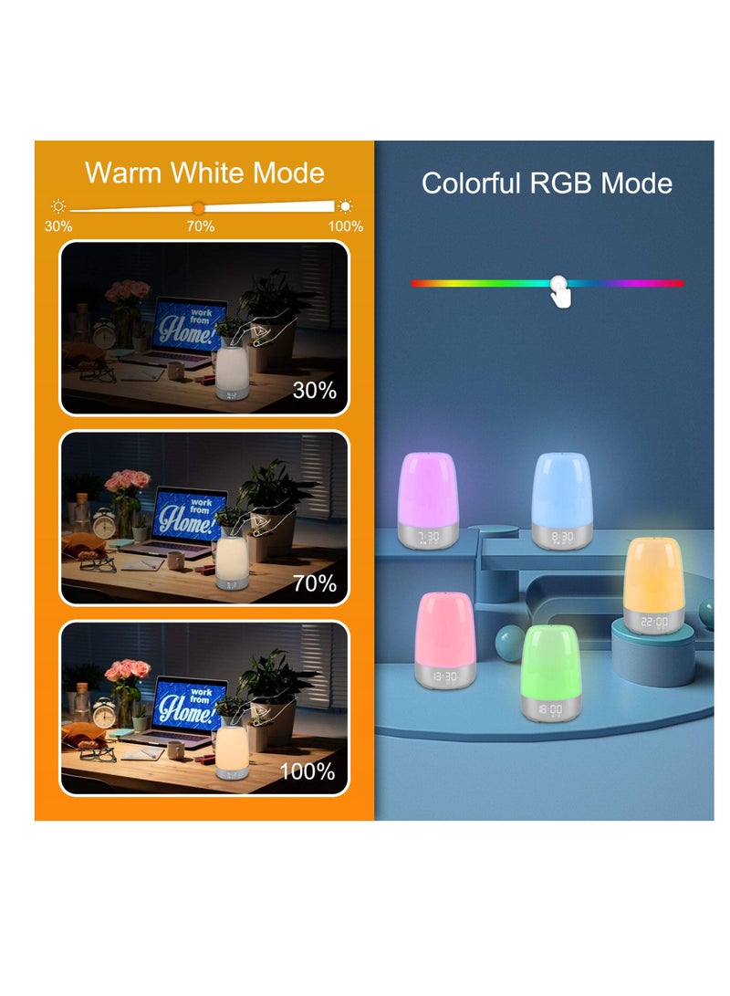 KASTWAVE Lights with Alarm Clock, KASTWAVE Nursery Night Light for Kids Wake Up Lights with Alarm Clock Touch Control Small Table Lamp Bedroom Dimmable Atmosphere Light Timer Led Warm White RGB Color - Image 4