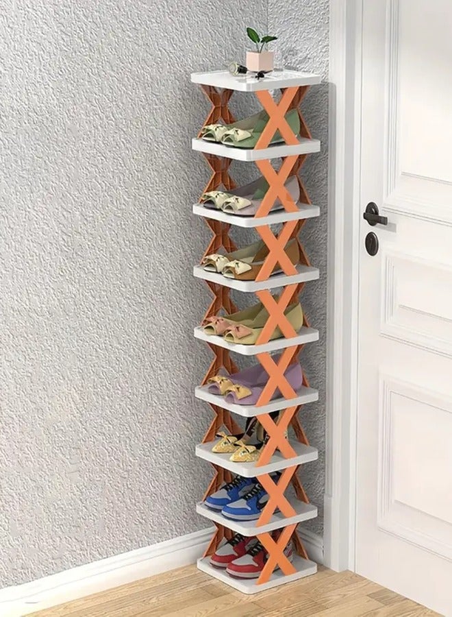 RollsTimi  DIY Shoe Rack - Heavy-Duty Foldable Plastic Shoe Organizer with Orange X-Frame, Space-Saving 9 Tier for Shoes, Hats & Small Items - Image 1
