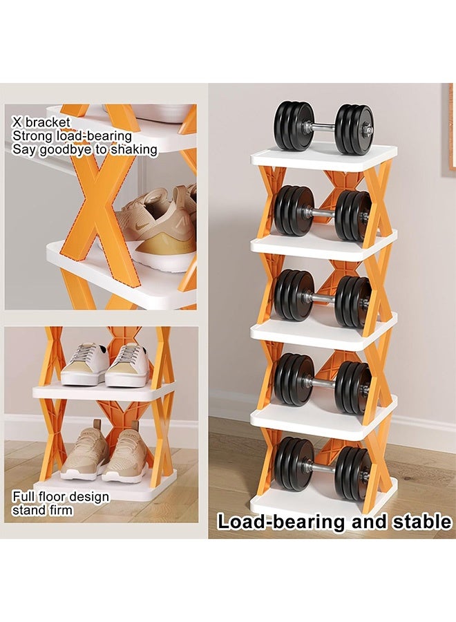 RollsTimi  DIY Shoe Rack - Heavy-Duty Foldable Plastic Shoe Organizer with Orange X-Frame, Space-Saving 9 Tier for Shoes, Hats & Small Items - Image 3