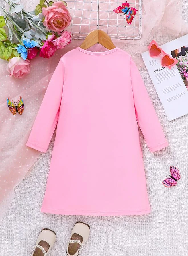 تايك تو فستان بأكمام طويلة وطبعة جرافيك للأطفال