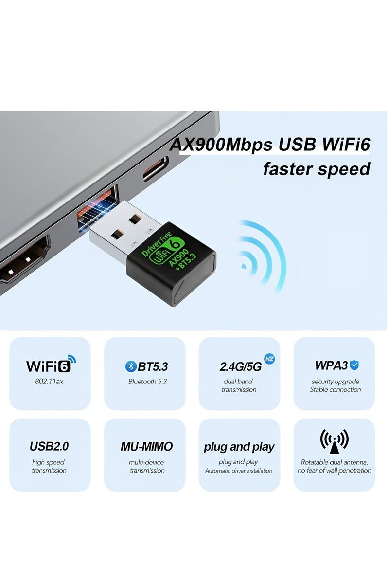 أبلينم محول واي فاي وبلوتوث USB، جهاز استقبال خارجي لاسلكي ثنائي النطاق 2.4/5 جيجاهرتز بسرعة 900 ميجابت في الثانية، دونجل واي فاي صغير لأجهزة الكمبيوتر/الكمبيوتر المحمول/المكتبي - Image 2