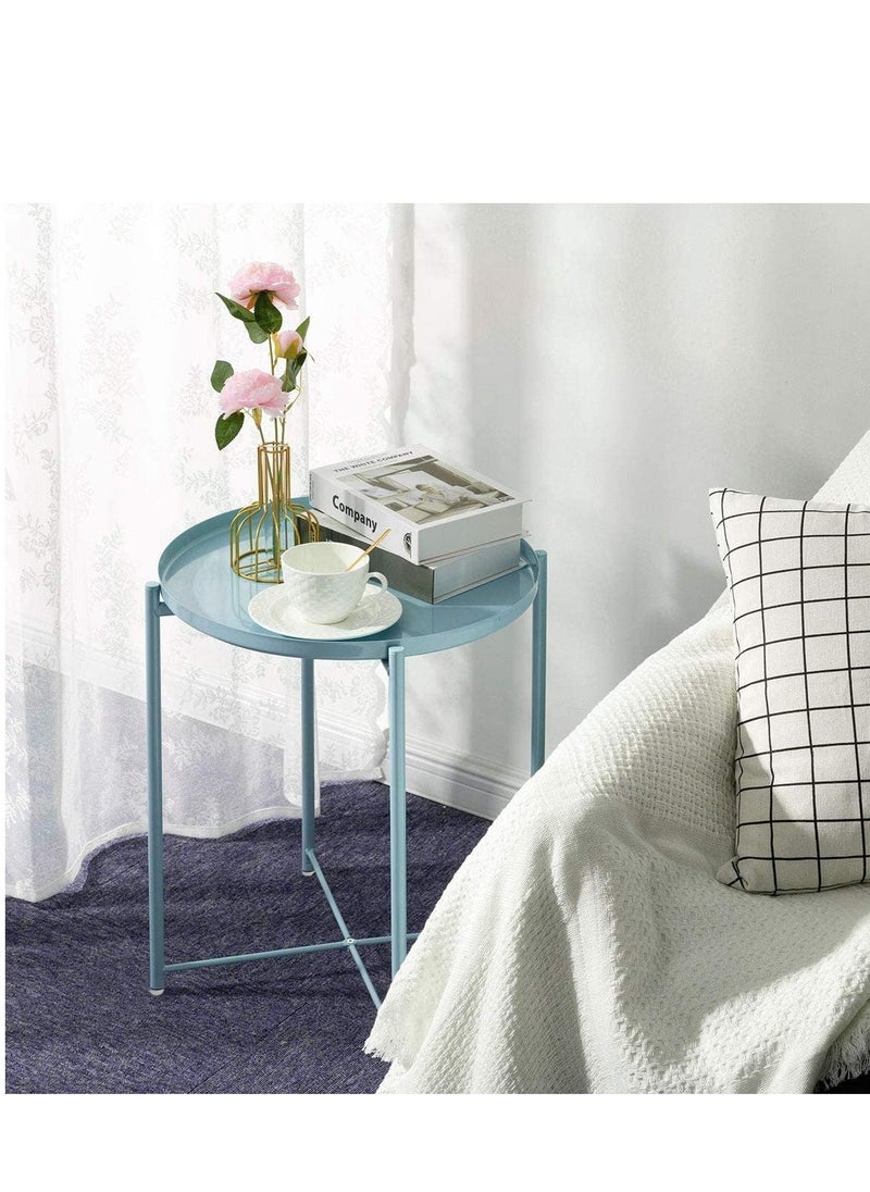PENG GENERAL Round Metal Tray End Table Blue 53x44x44 Centimeter  - Image 4