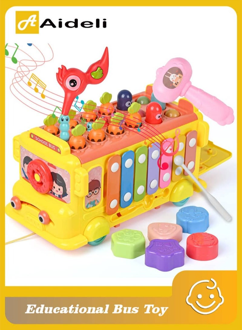 Aideli Musical School Bus Toy for Toddlers 1-3 – Baby Xylophone Educational Toy, Montessori Learning Bus with Animals, Christmas or Birthday Gift for Boys & Girls - Image 1