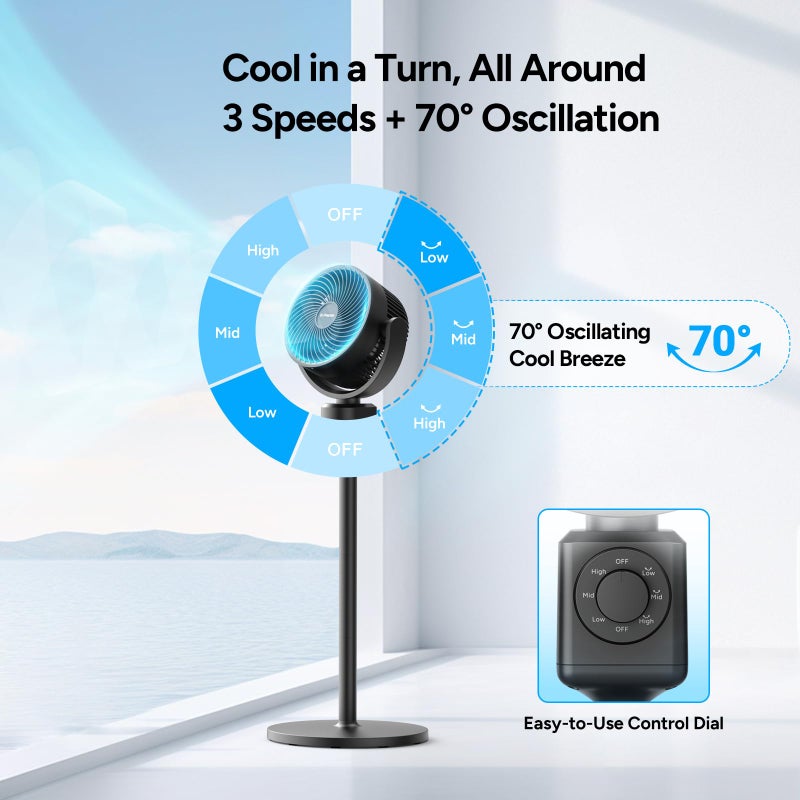 Dr. Prepare DR.PREPARE Pedestal Fan for Bedroom, Air Circulator Standing Fan, 16-34" Adjustable Height for Tabletop & Standing Fan, 70Â°Auto-Oscillation, 100Â°Tilt, 3 Speeds for Indoor Outdoor Use - Office Home - Image 5
